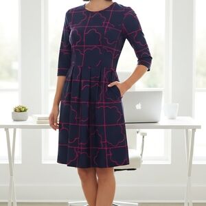 Jude Connally Navy & Pink Geometric Cloud Print Dress - Size XS